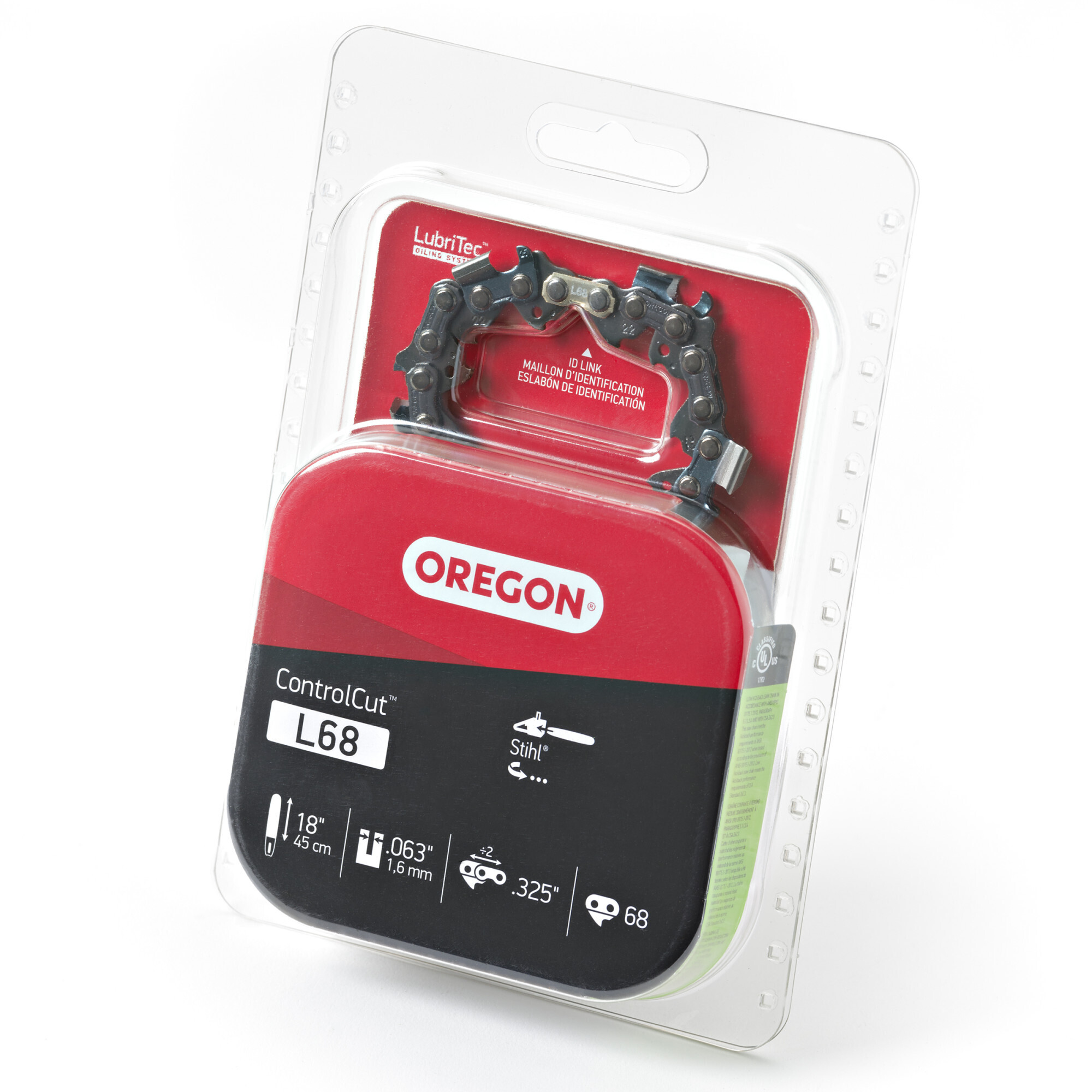 Oregon, ControlCut Chainsaw Chain, Bar Length 18 in, Chain Pitch 0.325 in, Model# L68